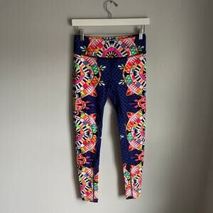 Mara Hoffman Navy Blue Boho Neon Printed Yoga Pilates Eye Workout Leggings Sz S